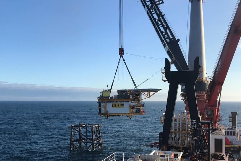 Het D12-B puttenplatform met de E18-A topsidemodule. (Foto: Wintershall Noordzee)